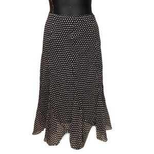Anne Klein Silk Black and All-Over Print Midi Maxi Skirt Size 12